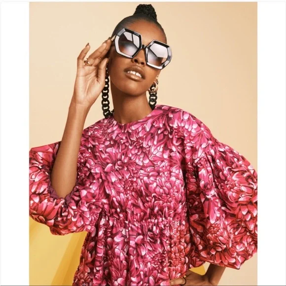 NWT Kika Vargas for Target Mum Floral Scallop Back Blouse Pink - Picture 2 of 5